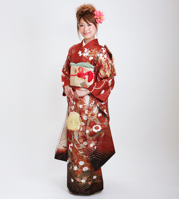 成人式 1月使用 振袖 レンタル オレンジ・赤・ゴールド色 四季花に御所車 NT-153-sei 送料無料 成人式 1月使用 振袖 レンタル オレンジ・赤・ゴールド色 四季花に