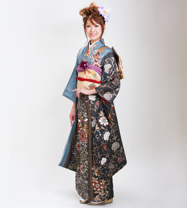 振袖 2月〜12月使用 振袖 レンタル ブルーグレー色 唐花 NT-169 送料無料 振袖 2月〜12月使用 振袖 レンタル ブルーグレー色 唐花 NT-169 送料