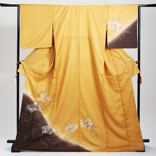 訪問着 レンタル 付下げ からし色 NT-115 お宮参り お茶会 送料無料の