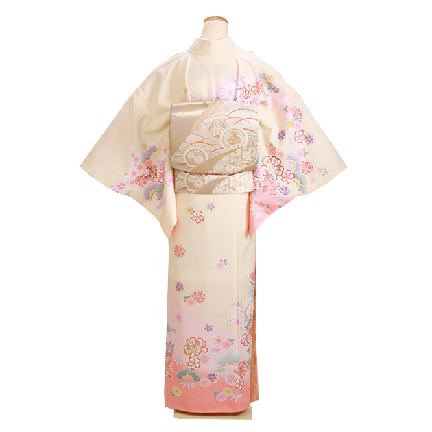 訪問着 レンタル 付下げ クリーム・サーモン色 NT-182 お宮参り お茶会 送料無料 訪問着 レンタル 付下げ クリーム・サーモン色 NT-182 お宮参り お茶会