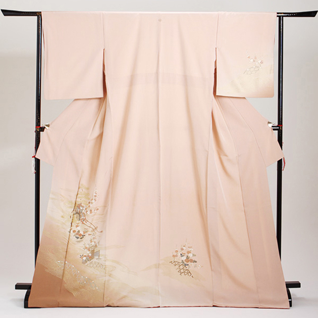 訪問着 レンタル 付下げ サーモンピンク色 NT-31 お宮参り お茶会 送料