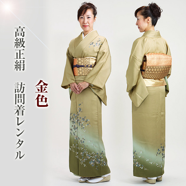 訪問着 レンタル 付下げ 金色 NT-55 お宮参り お茶会 送料無料