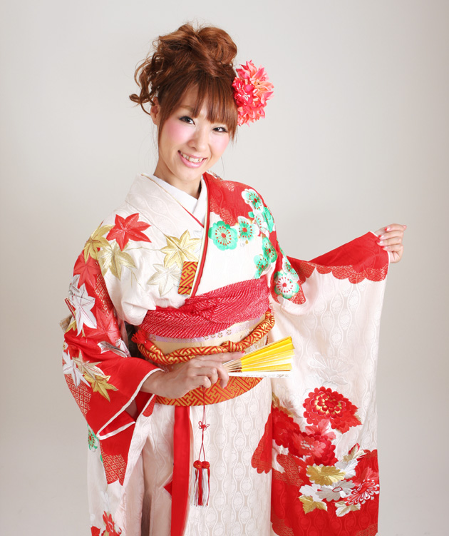 引き振袖レンタル 白朱 色振袖 黒引き振袖 NT-239 紅白 花柄 花嫁 送料