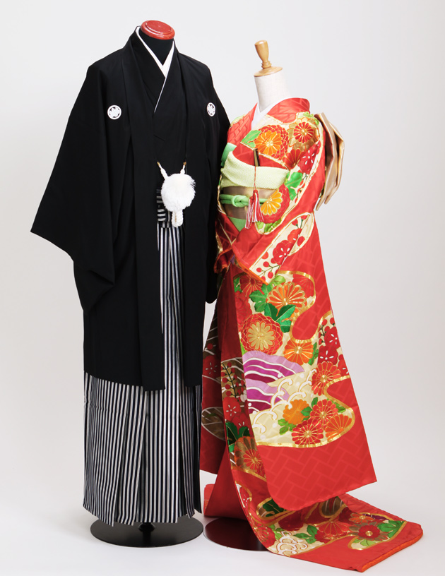 引き振袖レンタル 赤 色振袖 黒引き振袖 NT-14 キラキラ 花 花嫁 送料