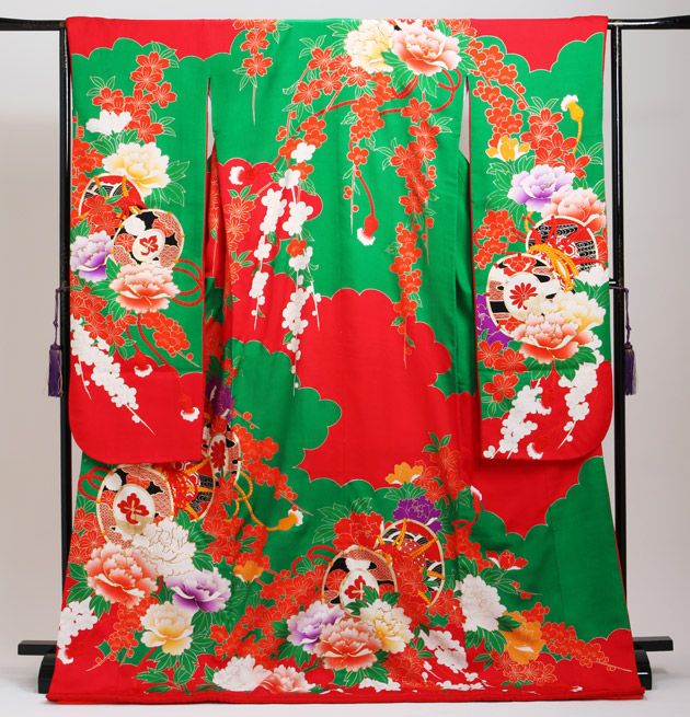 引き振袖レンタル 赤緑 色振袖 黒引き振袖 NT-34 花嫁 送料無料