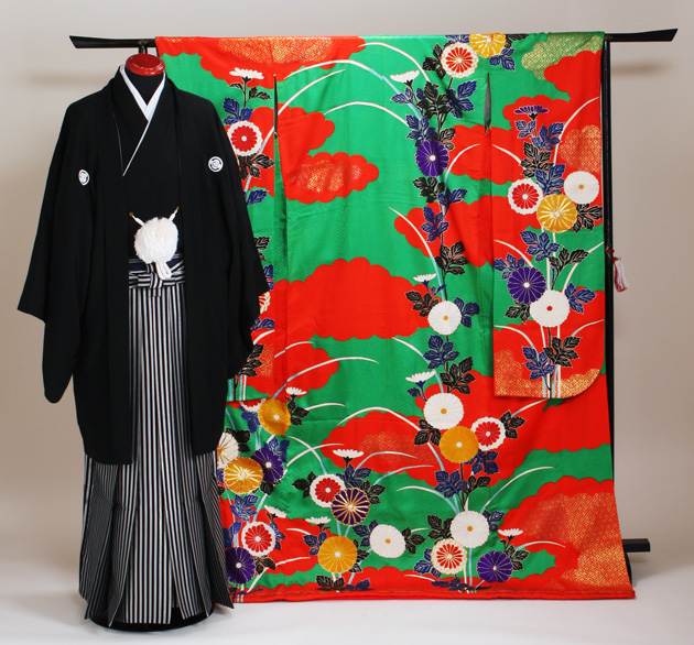 引き振袖レンタル 緑 色振袖 黒引き振袖 NT-27 花嫁 送料無料の通販は