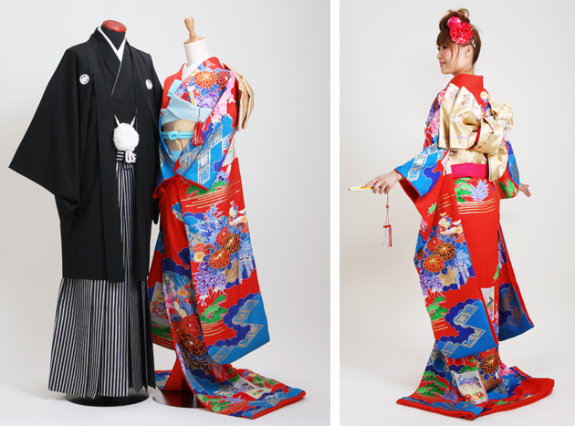 引き振袖レンタル 赤 色振袖 黒引き振袖 NT-79 紅型 沖縄 花嫁 送料無料