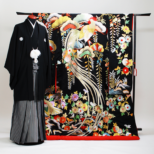 打掛 レンタル 色打掛 黒色 老松に藤 NT-134 送料無料