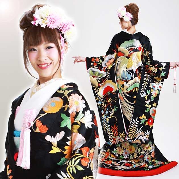 打掛 レンタル 色打掛 黒色 老松に藤 NT-134 送料無料