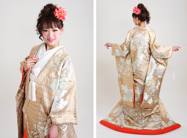 打掛 レンタル 色打掛 金色 佐賀錦 菊 NT-355 送料無料