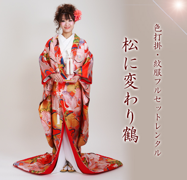 打掛 レンタル 色打掛 赤色 松に変わり鶴 NT-179 送料無料 打掛 レンタル 色打掛 赤色 松に変わり鶴 NT-179 送料無料