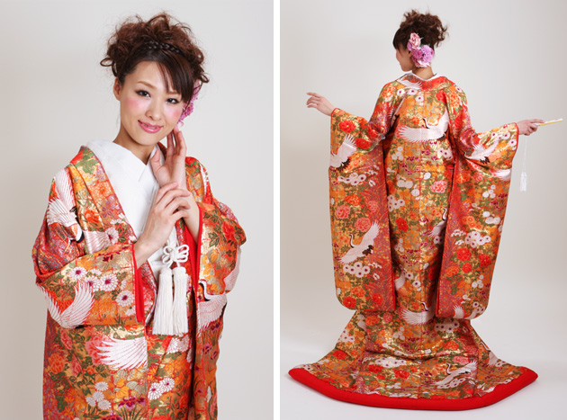 打掛 レンタル 色打掛 金赤色 琳派秋翔文 花柄 パステル NT-801 送料無料 打掛 レンタル 色打掛 金赤色 琳派秋翔文 花柄 パステル NT-801 送料