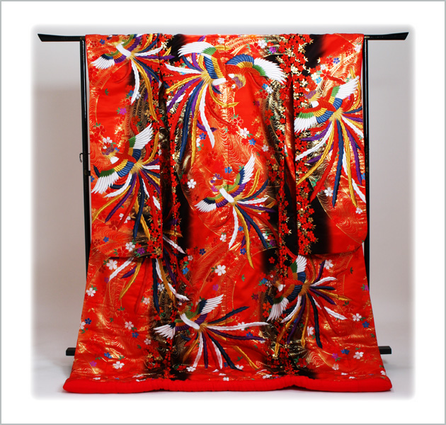 打掛 レンタル 色打掛 赤色 流水に桜吹雪 NT-710 送料無料