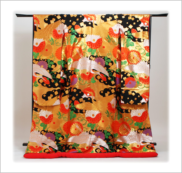 打掛 レンタル 色打掛 黒金色 鶴菊 NT-122 送料無料