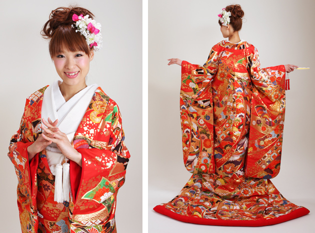 打掛⑦ 打掛 レンタル 色打掛 赤色 本唐織束熨斗紋 NT-822 送料無料の通販はau