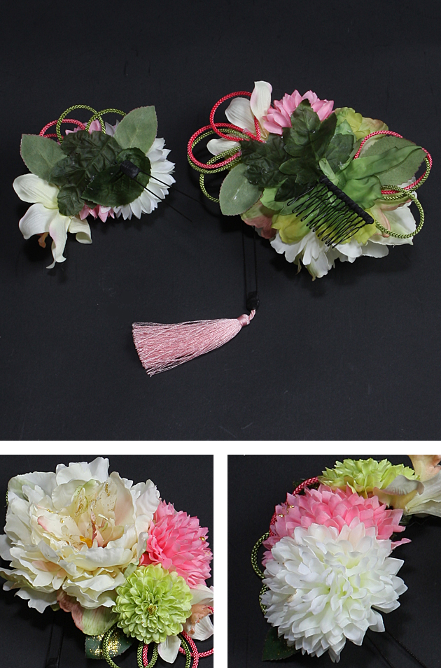 【髪飾り】【販売品】成人式 髪かざり ホワイト 白 お花 組紐 nth-b30_1