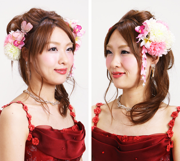 【髪飾り】【販売品】お花 白 ピンク 蝶 パール アクセ 結婚式 髪かざり-b16_1