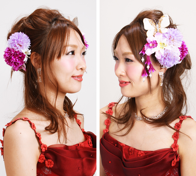 【髪飾り】【販売品】お花 パープル 蝶 パール アクセ 結婚式 髪かざり-b17_1