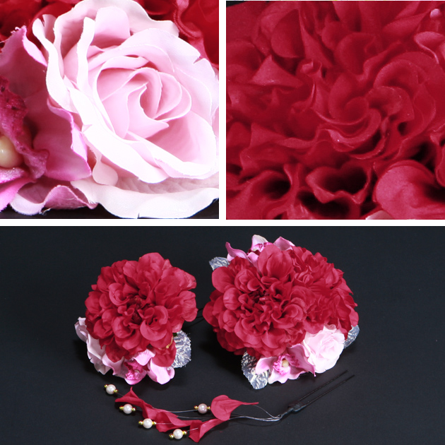 【髪飾り】【販売品】お花 ピンク 赤 ダリア パール アクセ 結婚式 髪かざり-b19_2