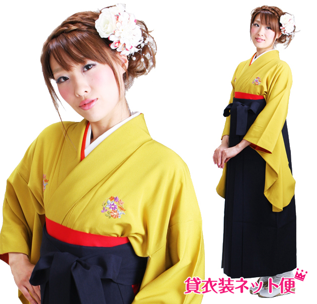 卒業式 袴セット 袴セットレディース 卒業式 袴 レンタル 大学卒業式 大学 卒業式 からし色 花紋 送料無料 FAG0218