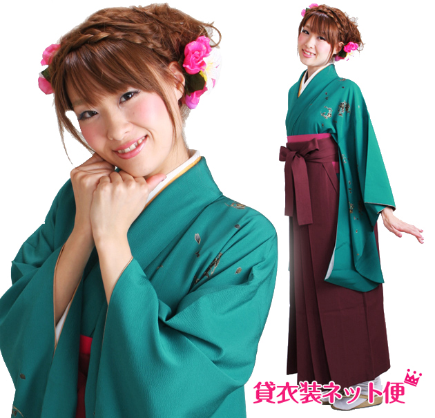 卒業式 袴セット 袴セットレディース 卒業式 袴 レンタル 大学卒業式 大学 卒業式 緑色 桜 送料無料 FAG0224