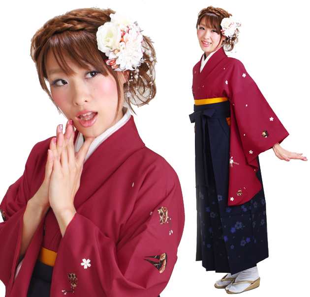 袴セットレディース 袴卒業式小学生 卒業式 女の子 赤色 かんざし 送料無料 FAG0252のサムネイル