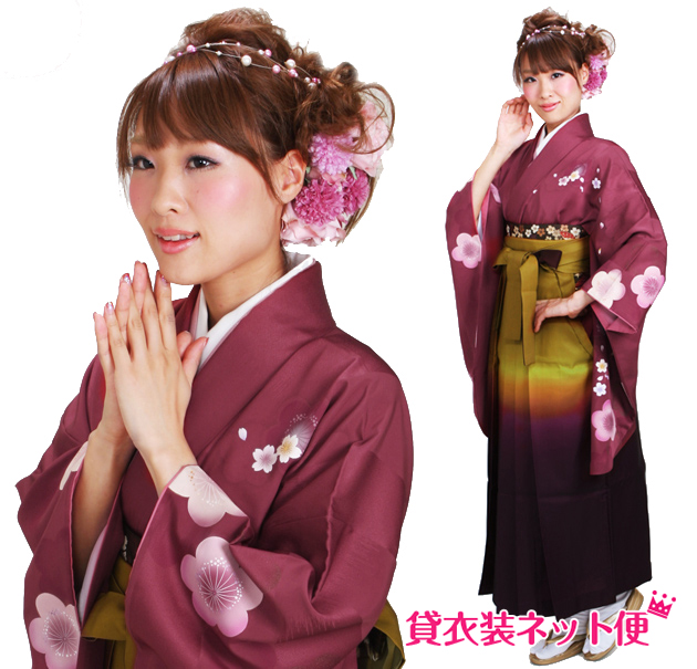 卒業式 袴セット 袴セットレディース 卒業式 袴 レンタル 大学卒業式 大学 卒業式 ワイン色 ピース梅 送料無料 FAG0282