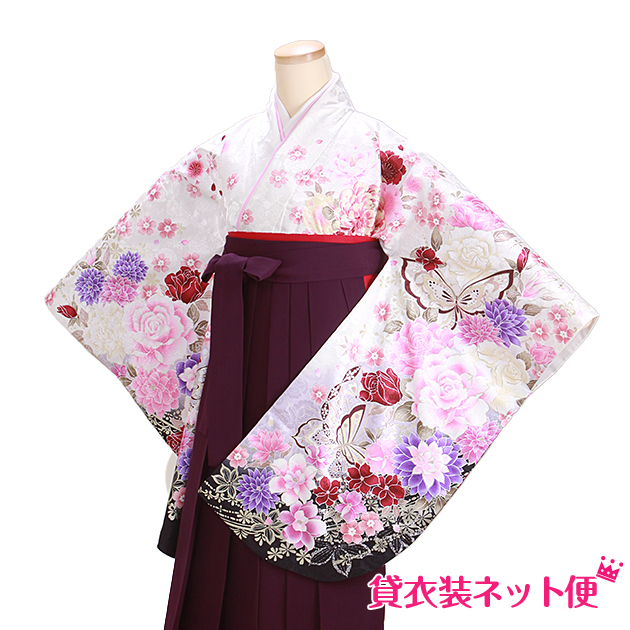 卒業式 袴セット 袴 レンタル 小学生 小学生卒業式袴セット 卒業式 女の子 白色ラメ バラ 送料無料 FAG0303