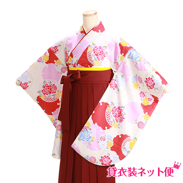 卒業式 袴セット 袴 レンタル 小学生 小学生卒業式袴セット 卒業式 女の子 白色 雪輪に花 送料無料 FAG0307