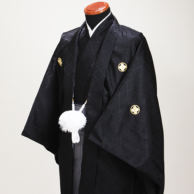 小学生袴 卒業式 黒紋付袴レンタル 紺白茶袴【中】3-C 送料無料_2