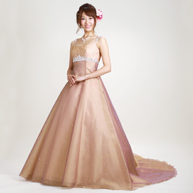 二次会ドレスレンタル 7号-9号 オレンジゴールド Aライン 結婚式 2次会