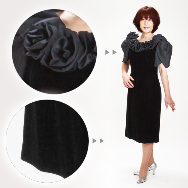 フォーマルドレス レンタル 結婚式 9号-11号 黒 ワンピース 1848b 演奏会 発表会 カラオケ 服装 50代 60代 フォーマルドレス レンタル 結婚式 9号-11号 黒 ワンピース 1848b 演奏