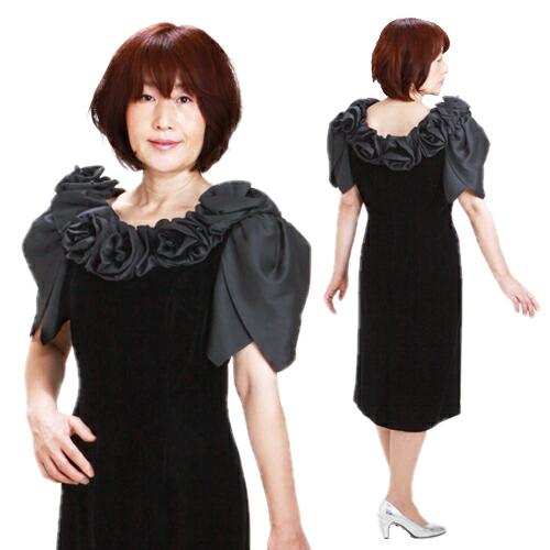 フォーマルドレス レンタル 結婚式 9号-11号 黒 ワンピース 1848b 演奏会 発表会 カラオケ 服装 50代 60代