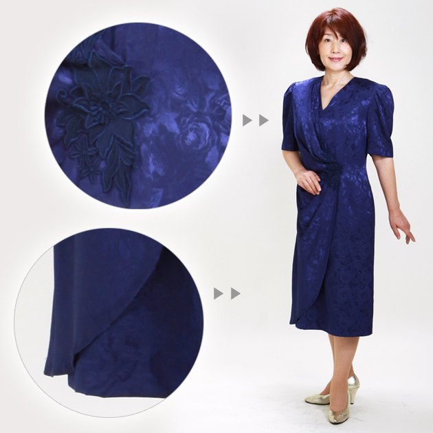 フォーマルドレス レンタル 結婚式 11号-13号 紺 ワンピース 581177