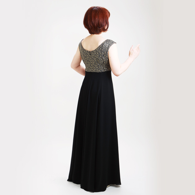 フォーマルドレス レンタル 結婚式 9号-11号 ゴールド/黒 ワンピース