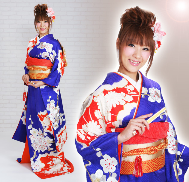 引き振袖レンタル 紺 色振袖 黒引き振袖 NT-30 梅 花嫁 送料無料