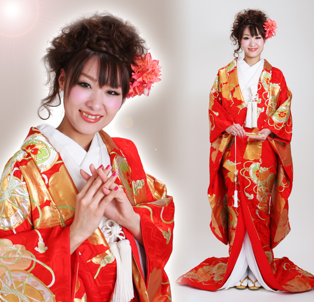 打掛 レンタル 色打掛 赤色 つづみに雲取 NT-574 送料無料