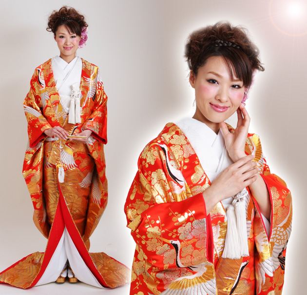 打掛 レンタル 色打掛 赤金色 鶴に青海波 NT-206 送料無料