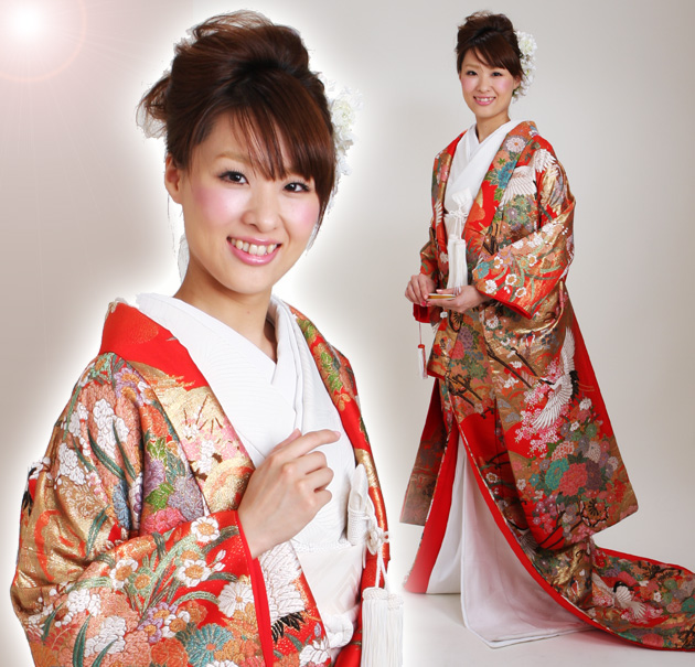 打掛 レンタル 色打掛 赤色 相良花車鶴 NT-828 送料無料