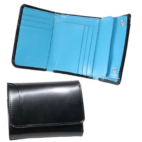 Maturi マトゥーリ エグゼクティブ コードバン 馬革 牛革 三つ折り財布 コンパクトウォレット MR-501 BK/BLUE 定価39800円