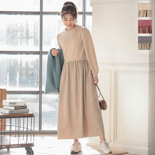 ハイネック異素材切替ワンピース E2662 入荷済 春新作 夏新作 21 レディース 体型カバー 母の日 ロング 長袖 可愛い フェミニン 大人 の通販はau Pay マーケット Topページ 神戸レタス 5900円以上で全品送料無料