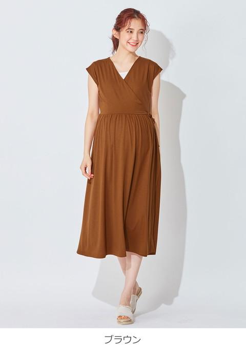 上品♡上半身ゴム仕様♡マタニティ　妊婦・褥婦さんにも♡ ロングワンピース 授乳服 マタニティ ワンピース 服 授乳しやすい 2WAYラップ