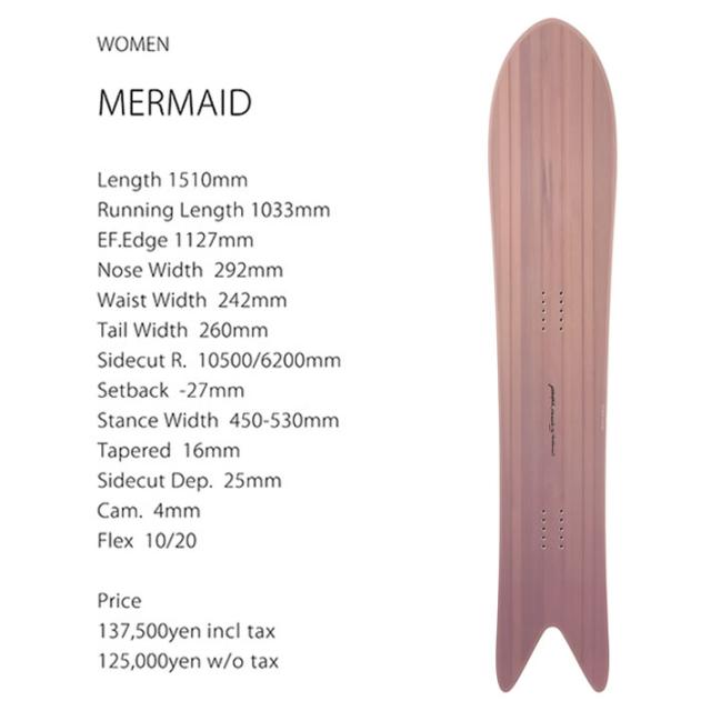 [予約商品] 26-27 GENTEMSTICK ゲンテンスティック MERMAID マーメイド 151cm レディース スノーボード パウダーボード アクセルキャンバー 板 2026 2027_1