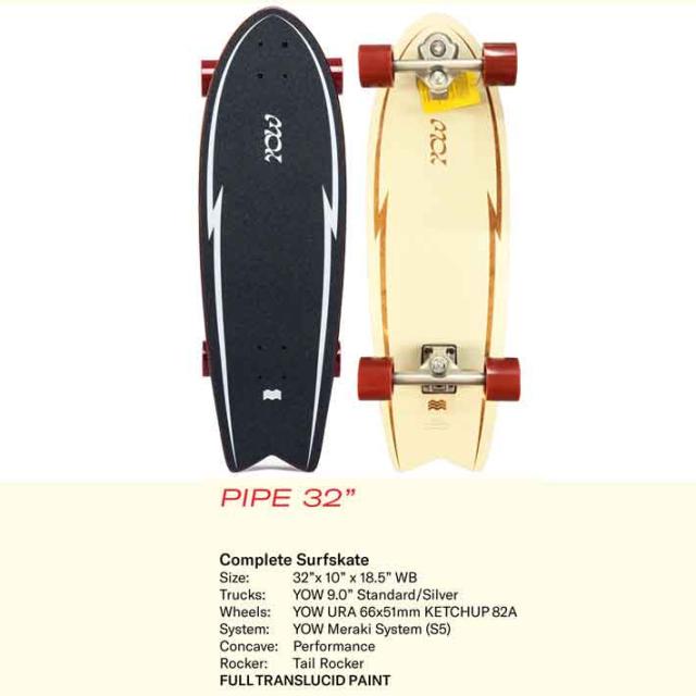 YOW スケートボード ブラック稲妻 YOW スケートボード ブラック稲妻 2022年モデル】YOW SURFSKATE Pipe 32