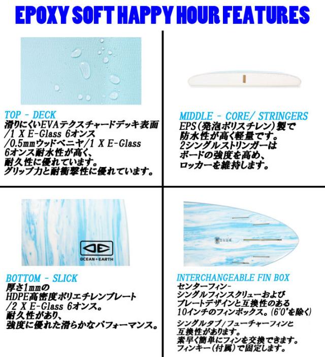 [follows特別価格] OCEAN＆EARTH オーシャンアンドアース サーフボード HAPPY HOUR EPOXY SOFT 8’6 1+2Plug ソフトサーフボード ファンボード [営業所止め送料無料]_3