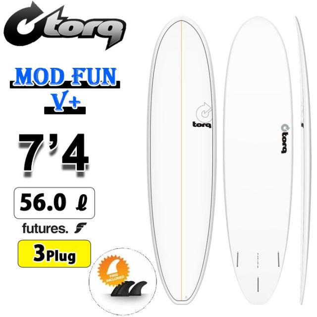 2026 torq surfboard トルク サーフボード PINLINE DESIGN MOD FUN V+ 7’4 [White Pinline] ファンボード エポキシボード 初級者 初心者 ビギナー [営業所留め送料無料]