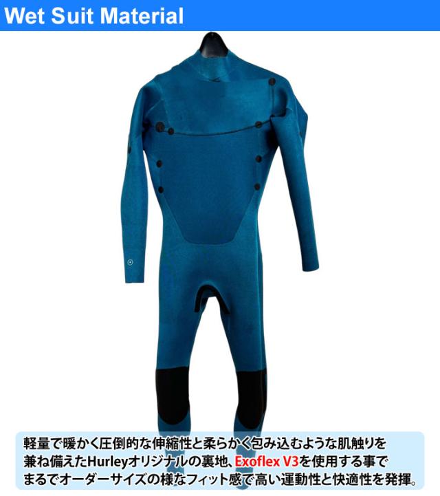 Hurley ウェットスーツ ロングスリーブ長袖 黒/青/グレー/青 Hurley - Hurley ウェットスーツ ロングスリーブ長袖 黒/青
