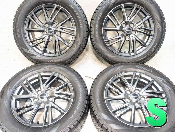 【中古】ピレリ アイスアシンメトリコPLUS 215/60R16 　 ヴァーレン 16インチ 114.3-5穴 4本 中古タイヤ・スタッドレスタイヤ