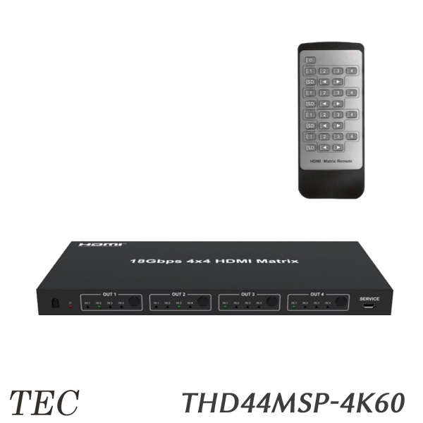 テック 4K60Hz HDR 入出力切替対応 4入力4出力4切替 4×4 HDMIマトリクス切替器 THD44MSP-4K60 29,673円