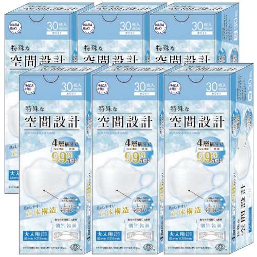 不織布 マスク HADARIKI 空間設計マスク ホワイト 30枚入り×6 送料無料